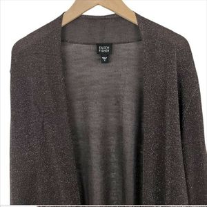 Eileen Fisher Plaited Linen Blend Metallic Cardigan Size Small